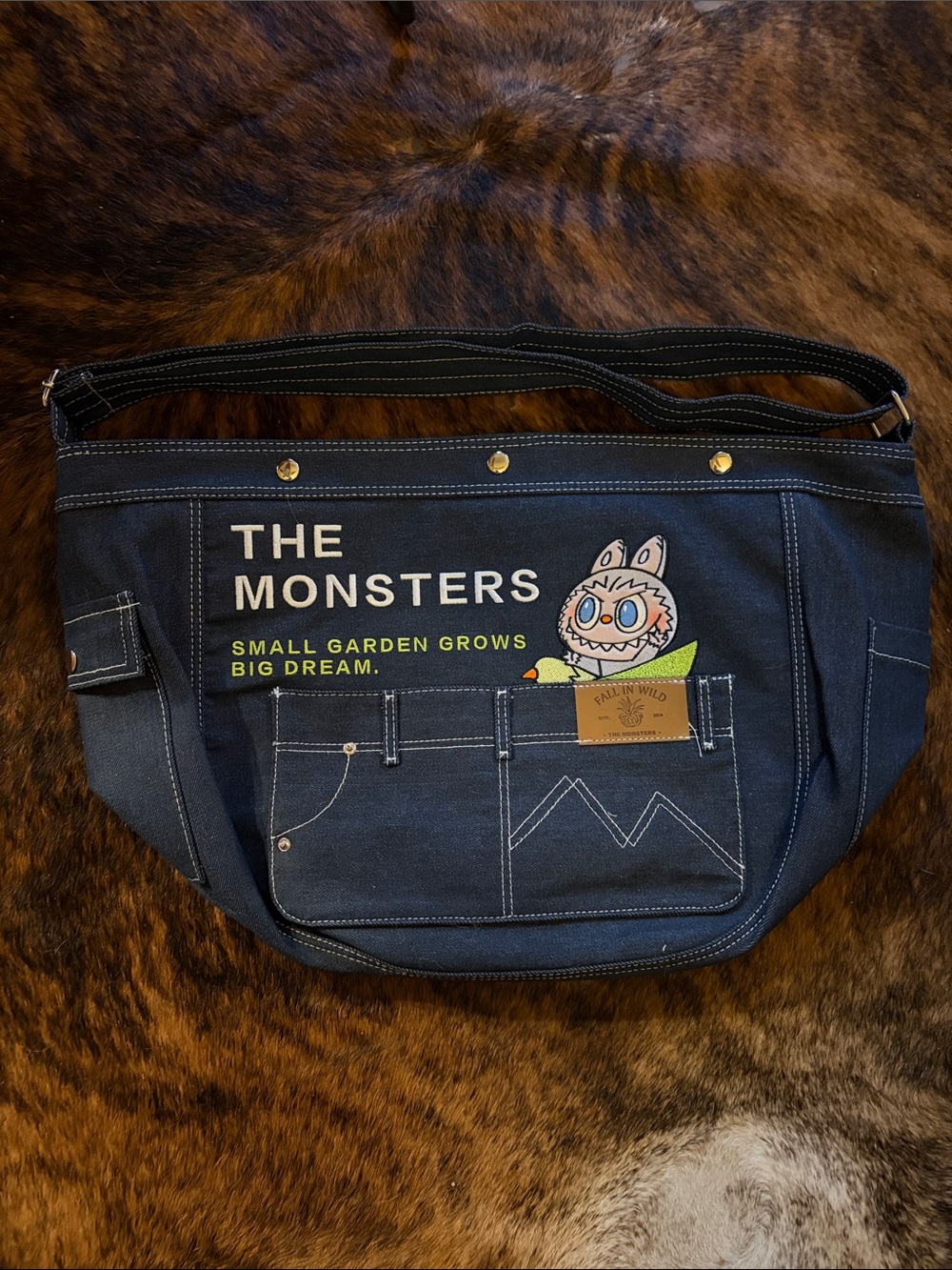 THE MONSTERS Navy Blue Denim Messenger Bag